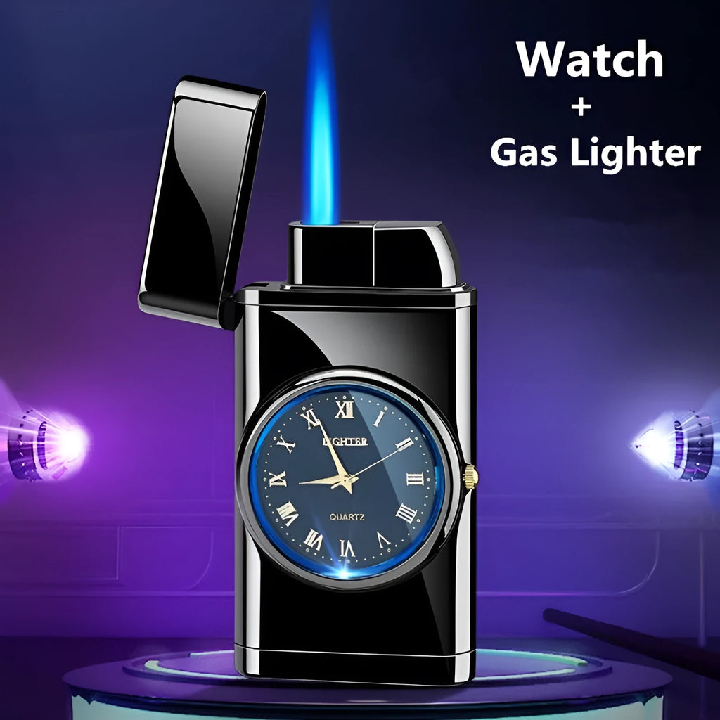 Electronic watch cigarette lighter with LED flashing lamp in metal body with five finish options