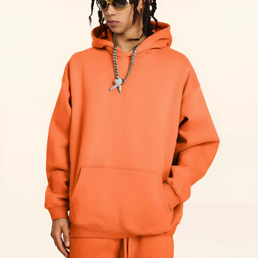 Men's loose fit hooded sweatshirt in cotton terry fabric with drop-shoulder sleeves