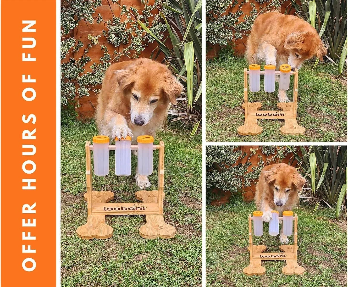 Wooden dog puzzle toy interactive feeder with natural wood colour