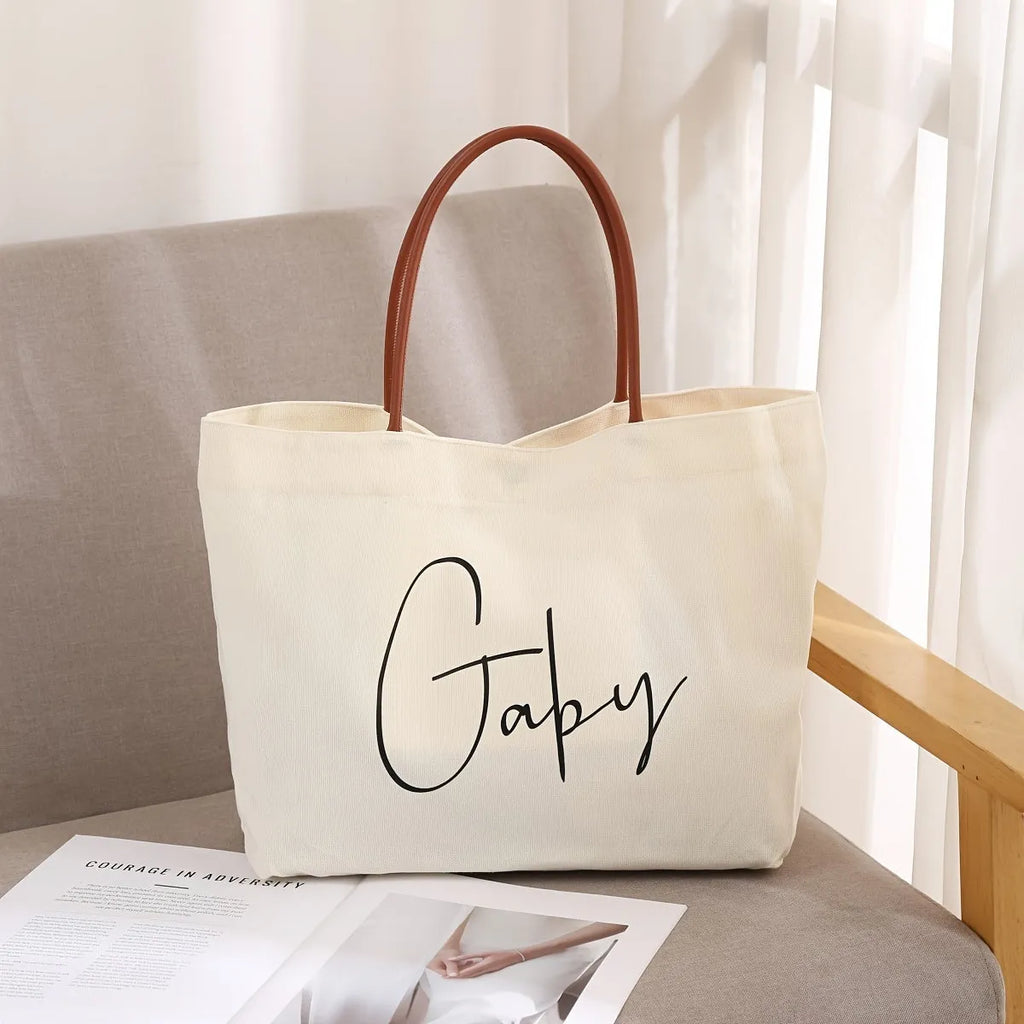 Heavyweight cotton canvas tote bag in beige white and white colour options.