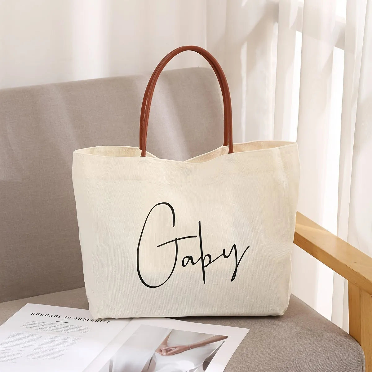Heavyweight cotton canvas tote bag in beige white and white colour options.