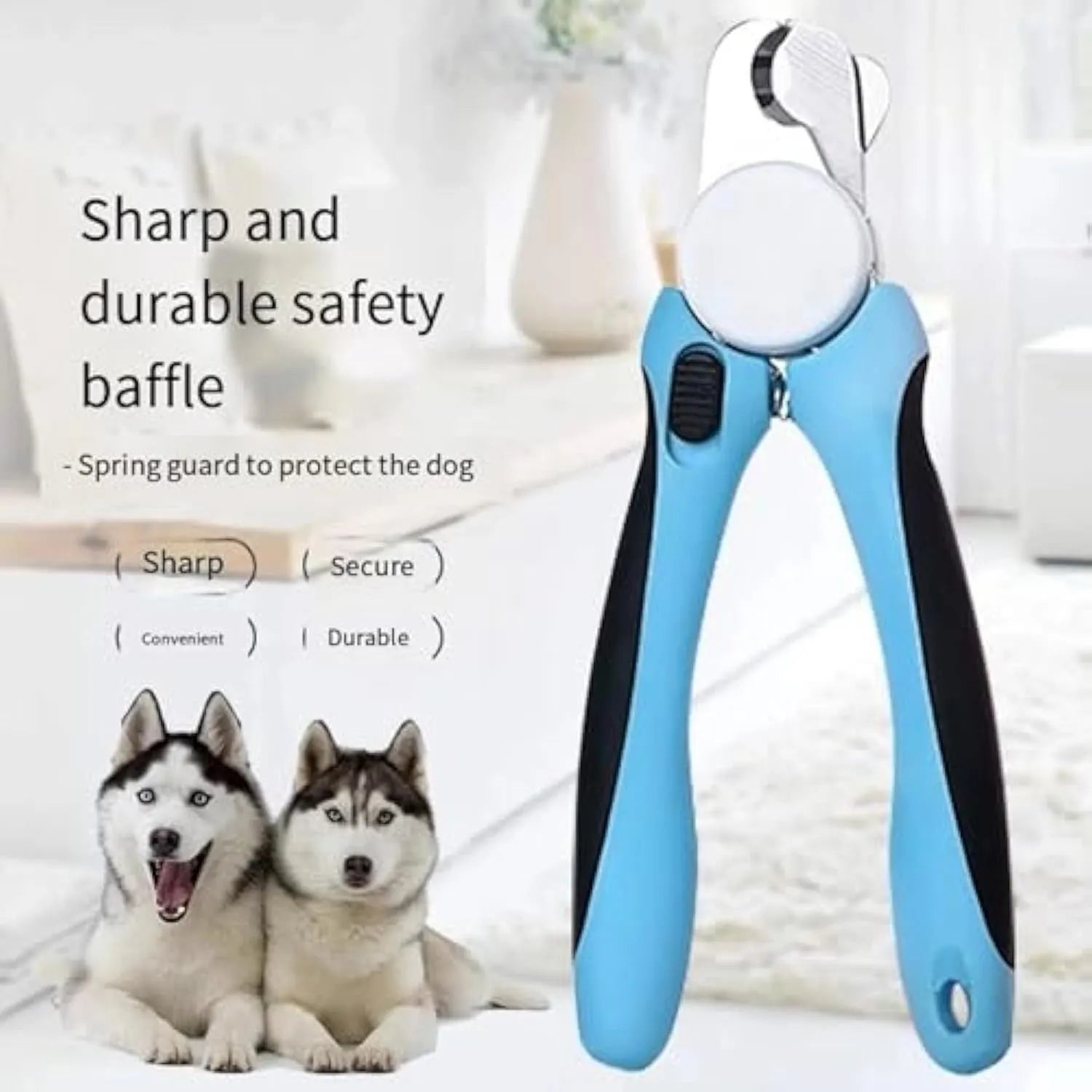 Blue heavy duty dog nail clippers with safety guard for large breeds and thick nails.