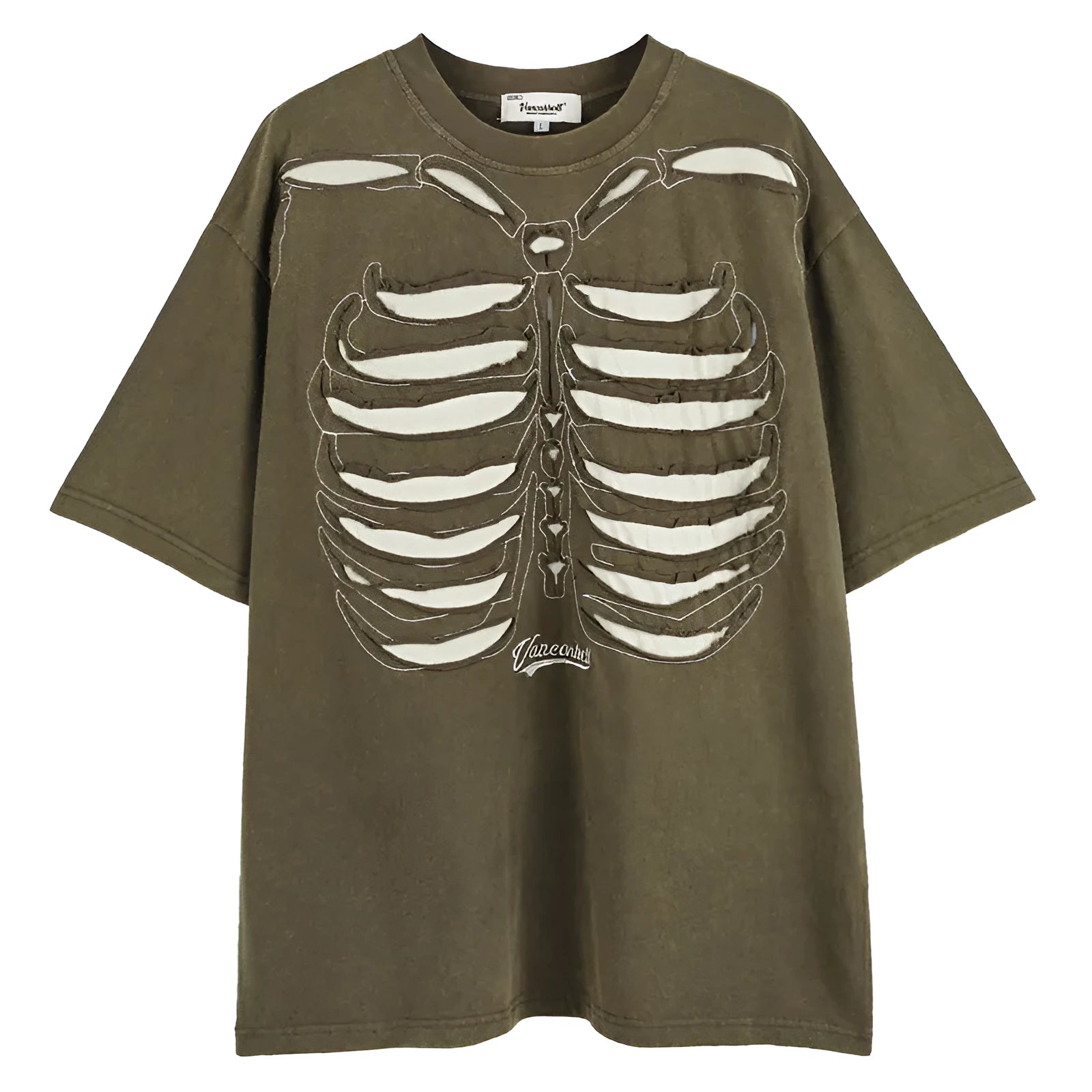 Black loose fit cotton t-shirt featuring a large skull and letter graphic print on the front.