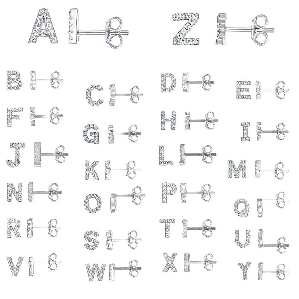 Brass gold plated alphabet letter earrings showing English characters from A to Z options