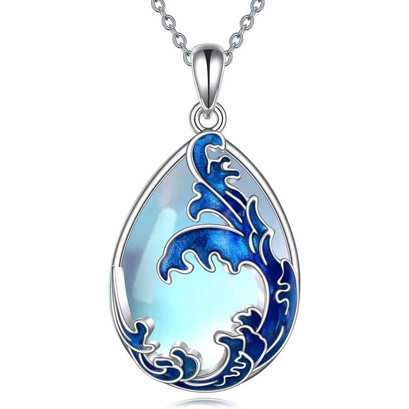 Moonstone blue heart pendant necklace for women made from alloy metal