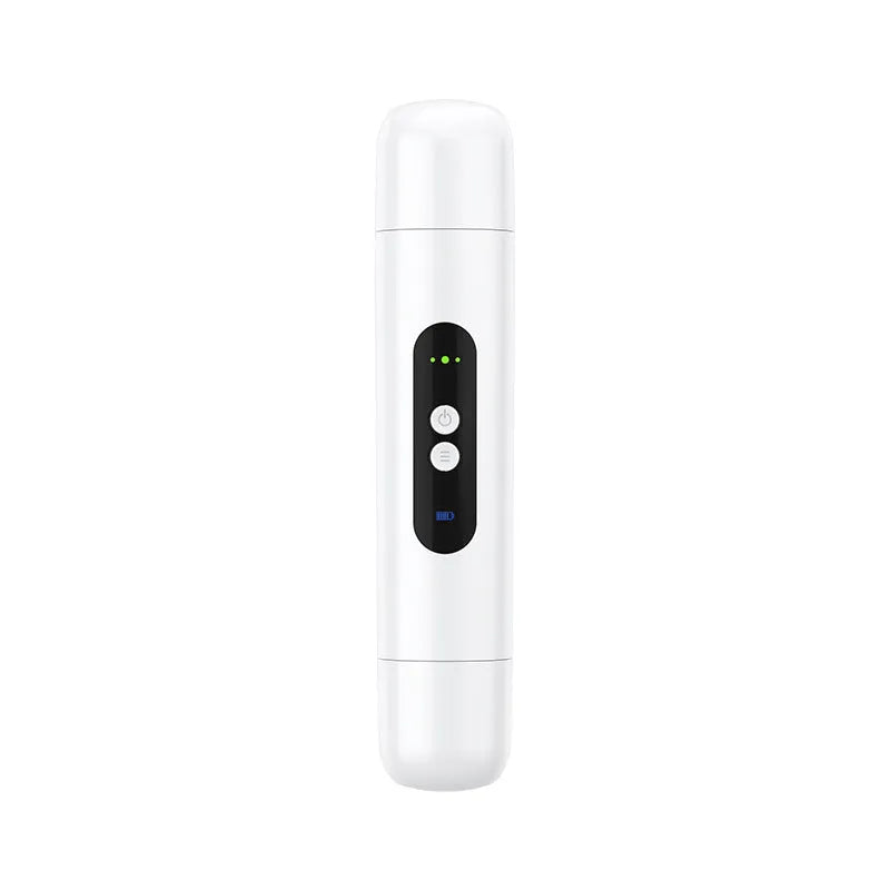 Portable electric hair removal device in white or pink with USB charging cable