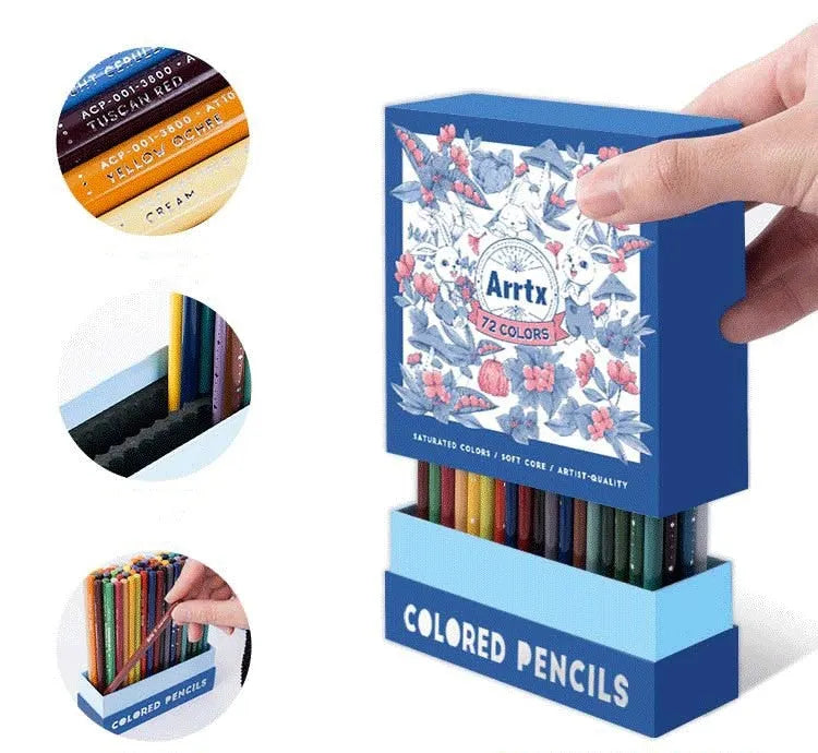 Boxed set of 72 or 126 coloured pencils for art students with basswood casings and American AP safety certification
