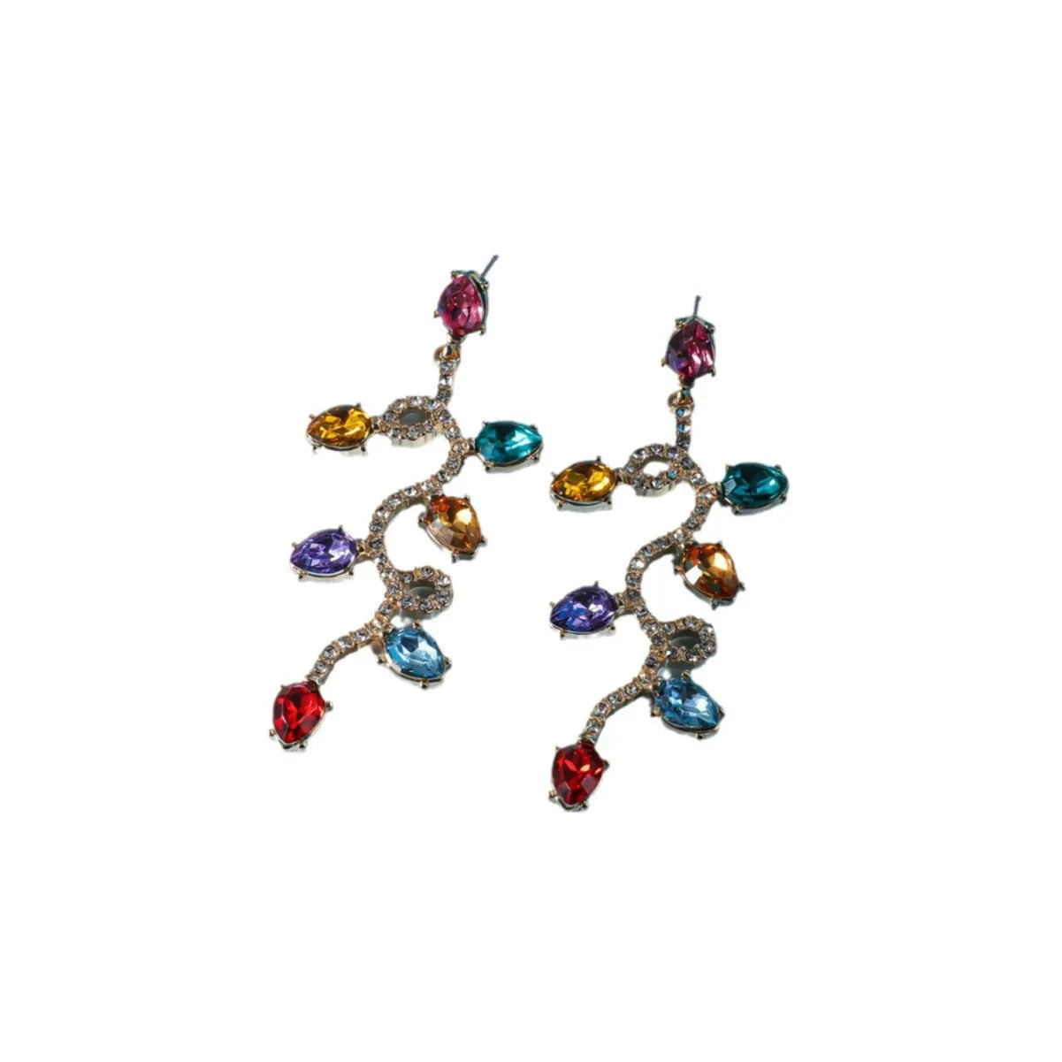 Retro fashion small lantern zircon stud earrings, colourful, alloy, geometric shape for women commuter OL style