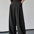 Men's black vertical striped pleated casual trousers with high elasticity waistband