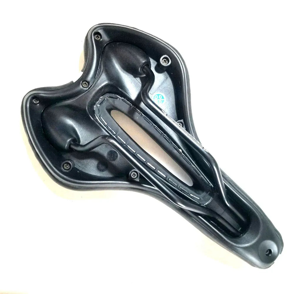 Bicycle saddle cushion with silicone padding, PU leather cover, and included waterproof cover and repair tools
