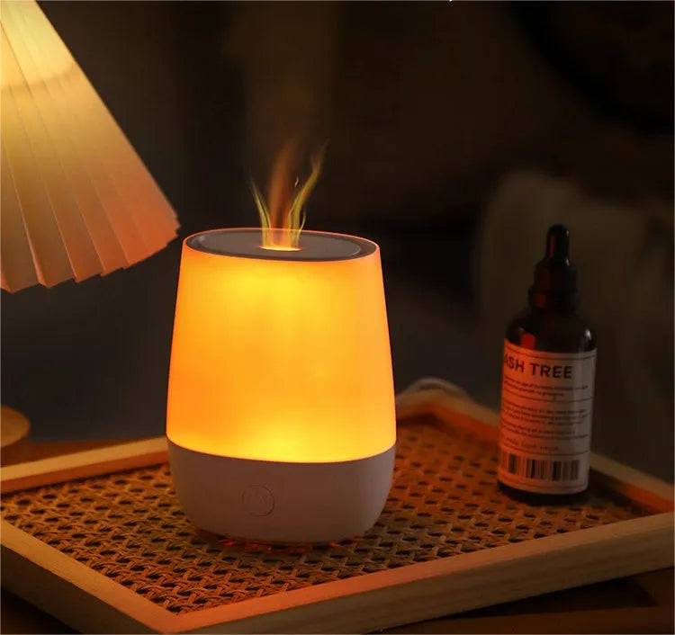 White USB aroma diffuser with simulated flame effect and type-c connection