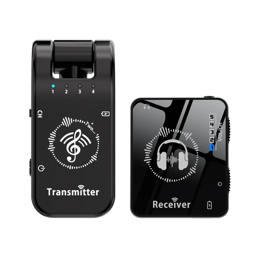 Black ABS earphone monitor transceiver system set with transmitter receiver cables