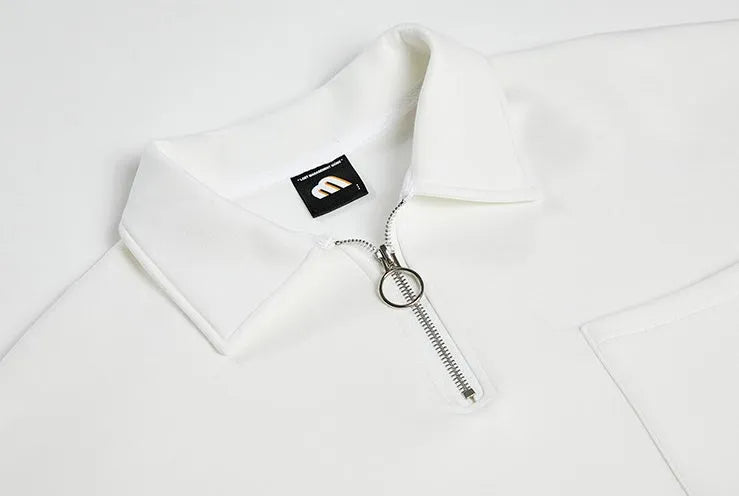 Men's loose long-sleeved cotton top jacket in beige with lapel collar and plain sweater-cloth fabric