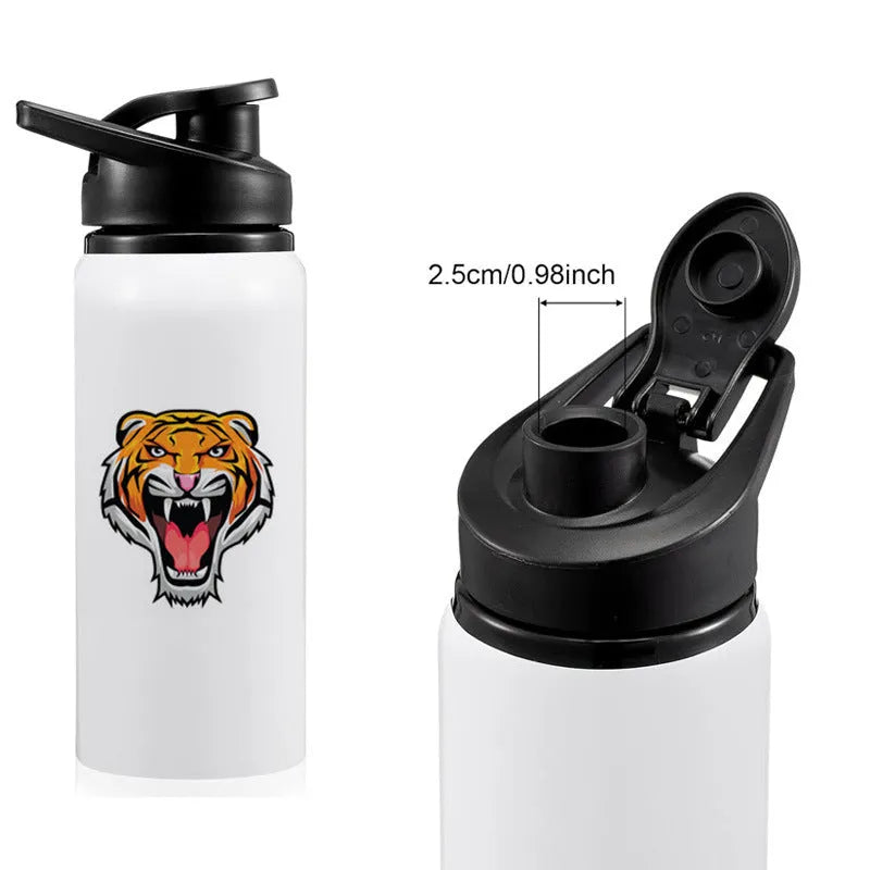 White aluminium sports water bottle for cycling with 600ml and 750ml capacity options.