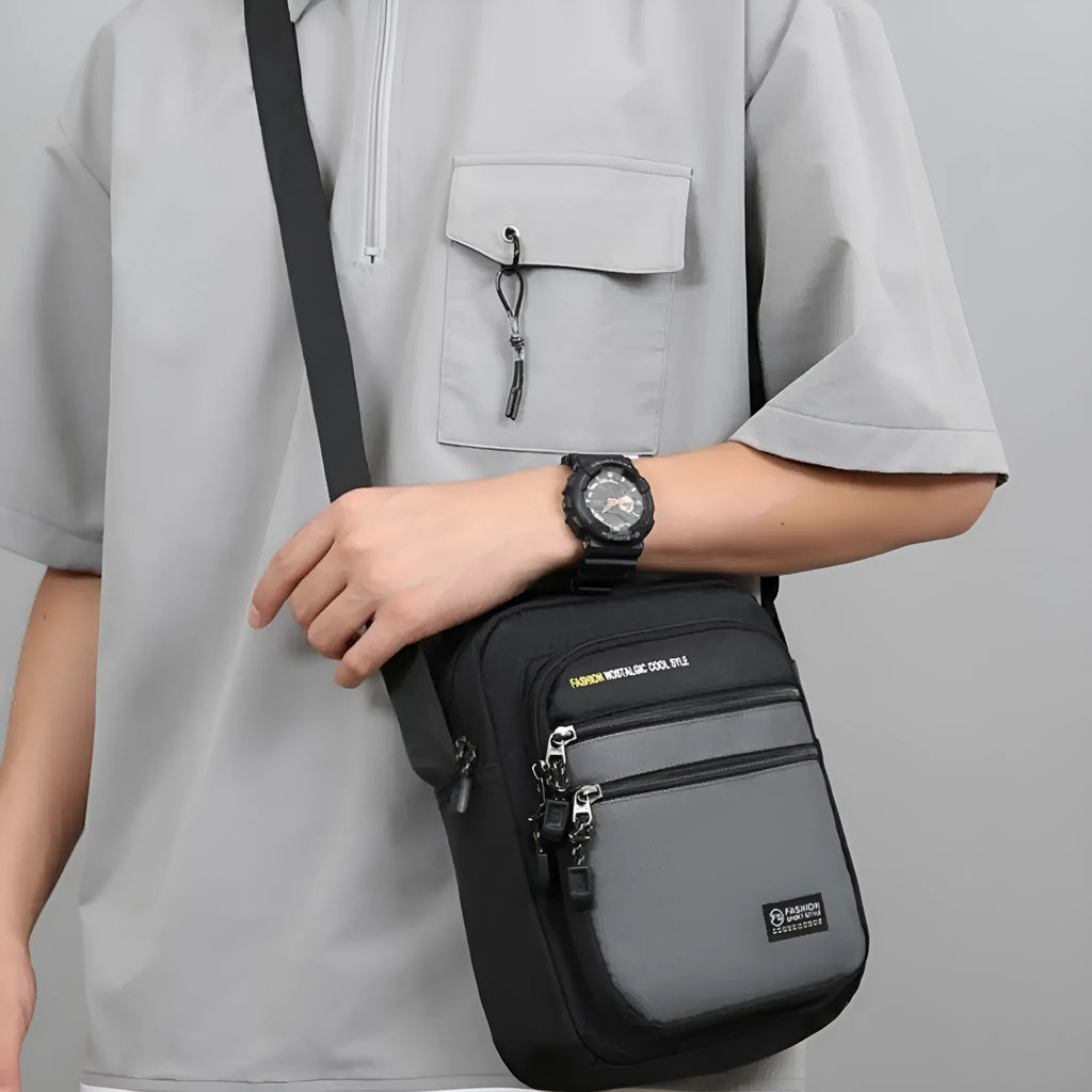 Men's waterproof nylon crossbody bag in green colour with urban style design