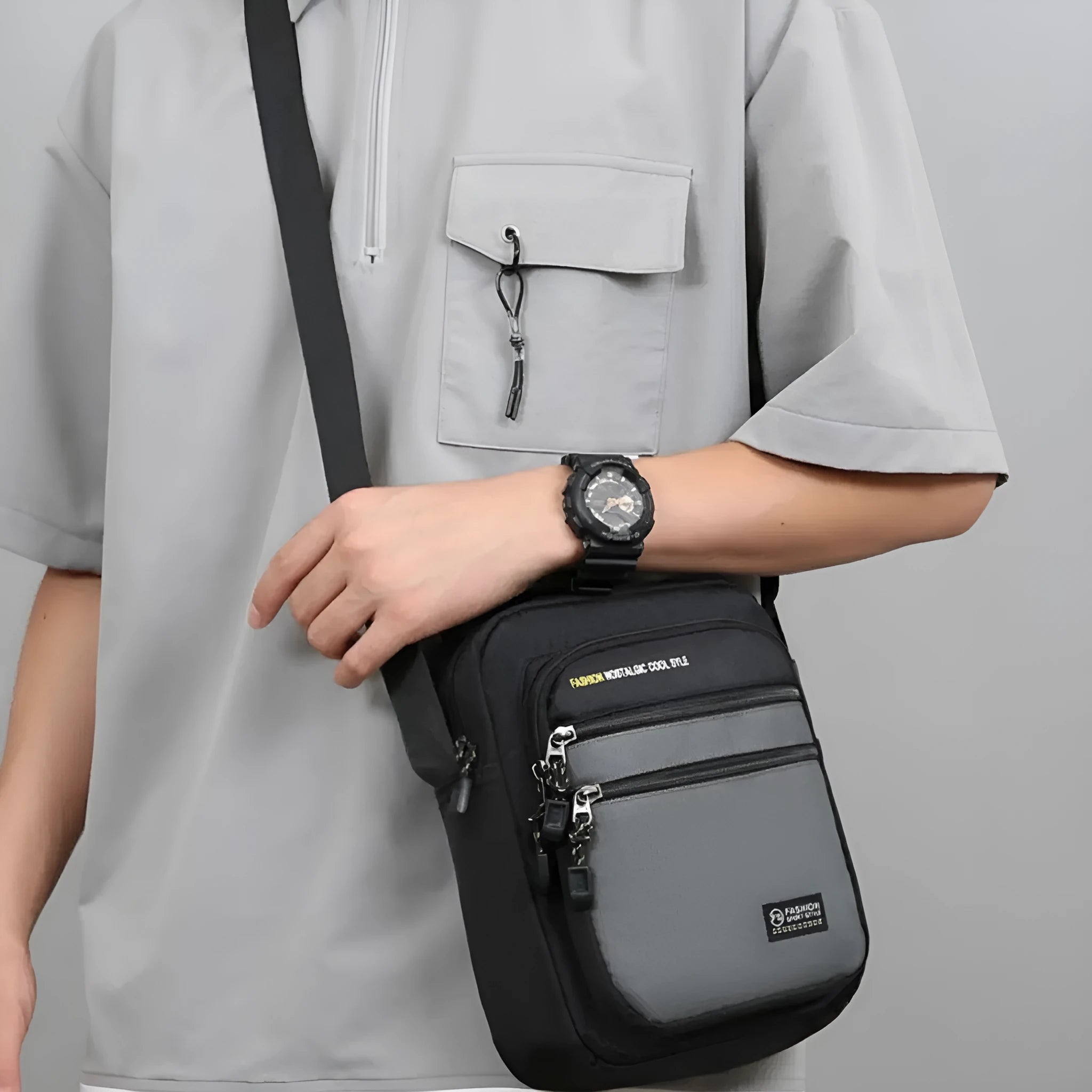 Men's waterproof nylon crossbody bag in green colour with urban style design