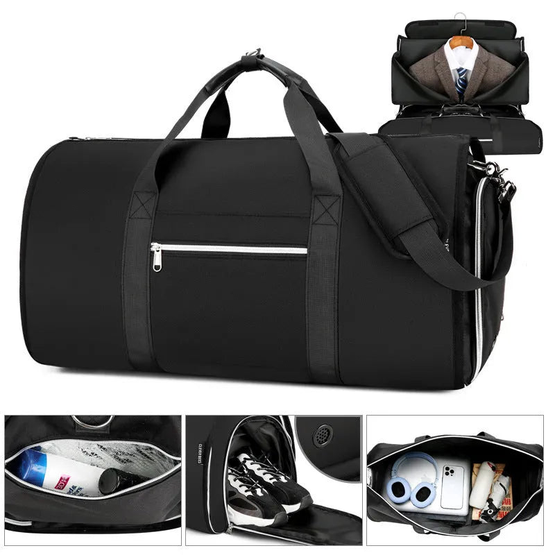 Oxford cloth sports bag in grey colour showing main compartment and dry-wet separation feature.