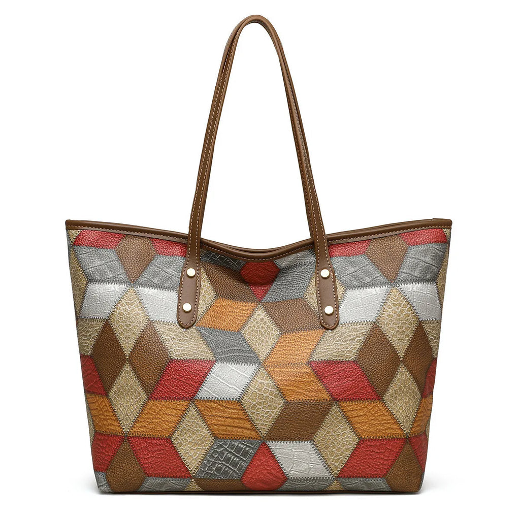 Blue brown PVC women's shoulder handbag with sandwich pocket design for business and leisure use