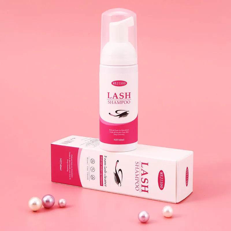 60ml lash shampoo mousse bottle for eyelash cleaning measuring 3.7cm by 13.5cm