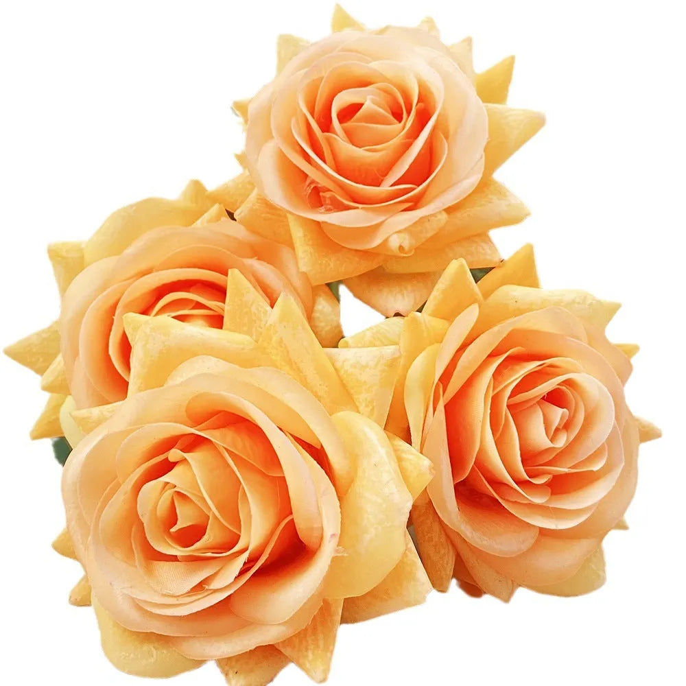 Silk artificial rose flower in red, 42cm long with 8.5cm fabric flower head on plastic stem.