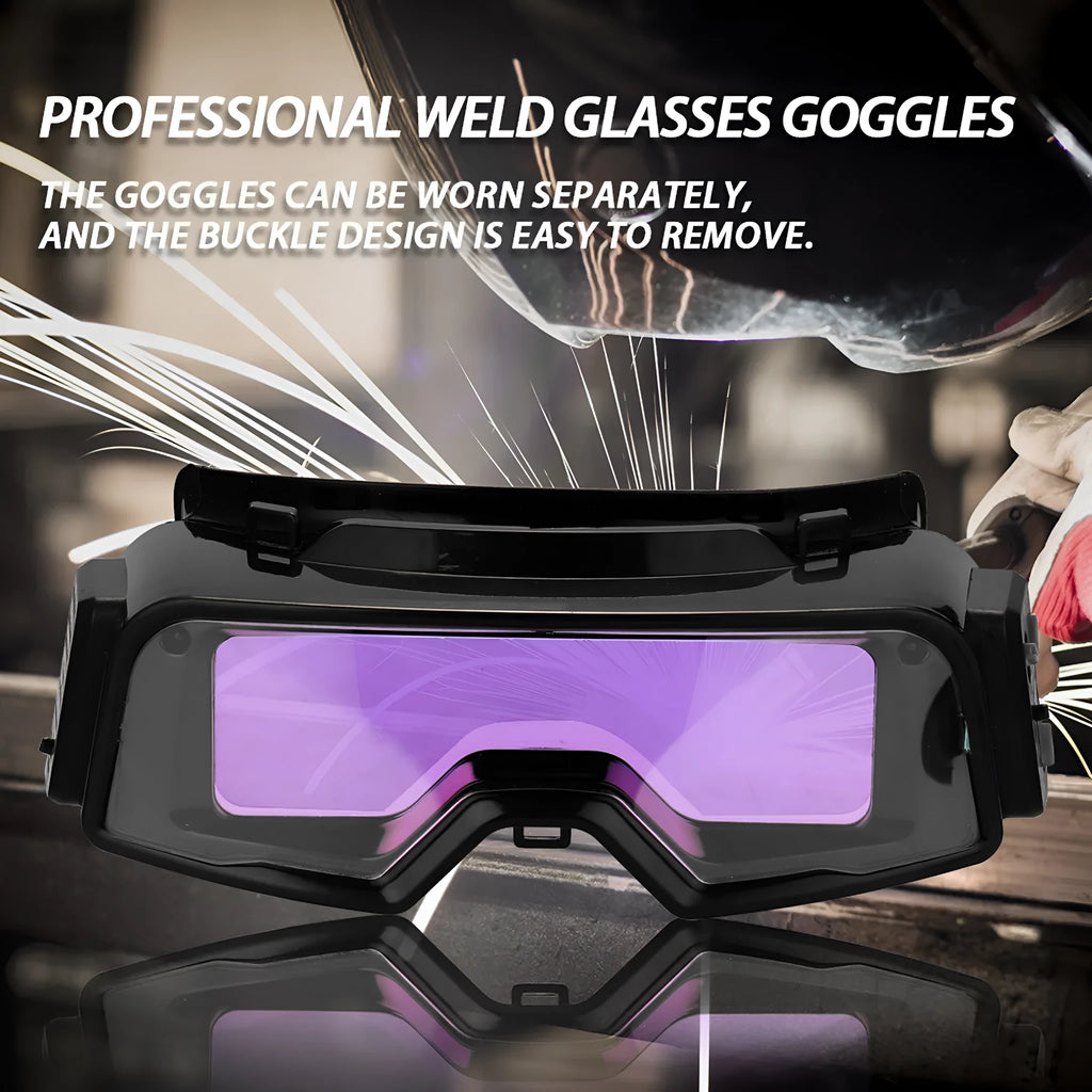Black automatic darkening welding glasses with a large rectangular lens for arc welding protection.