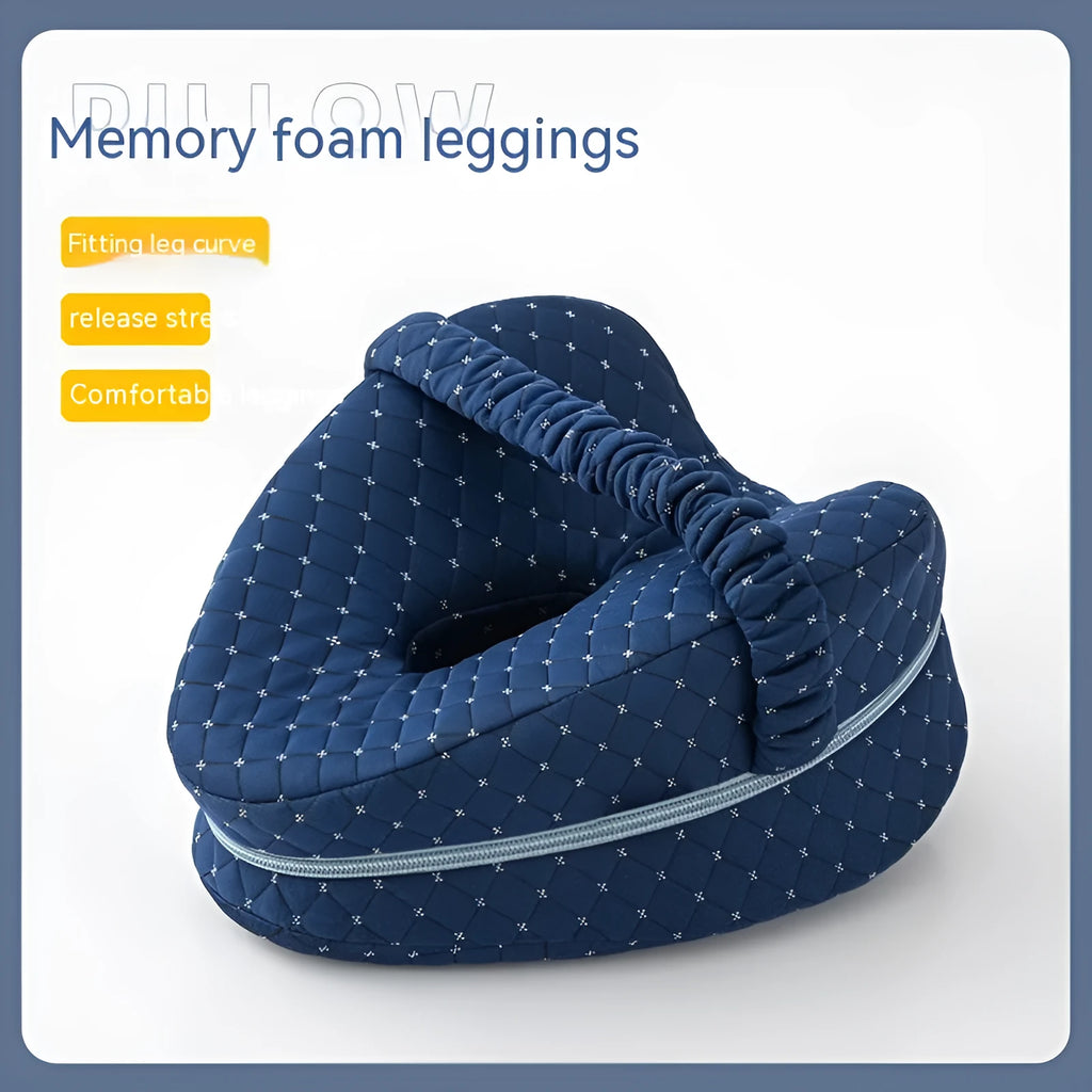 Love heart-shaped memory foam leg pillow in dark blue jacquard colour measuring 25x23x13cm