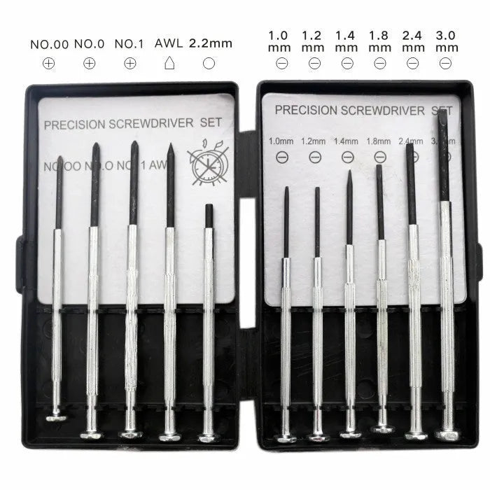 TH-6177 11-piece clock screwdriver set with cross and one-line heads on non-slip handles