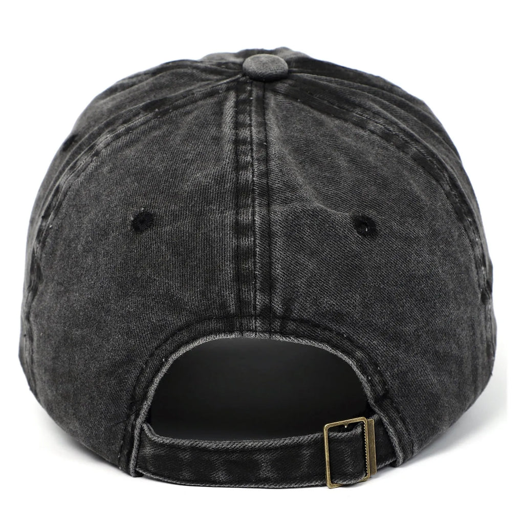 Retro embroidered cotton baseball cap with adjustable sizing in various colours