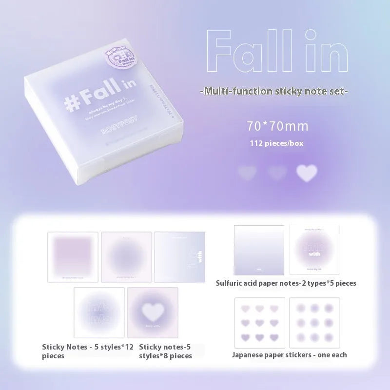 Square 70mm gradient parchment multifunctional notepad with sticky notes, plain paper, parchment sheets and stickers