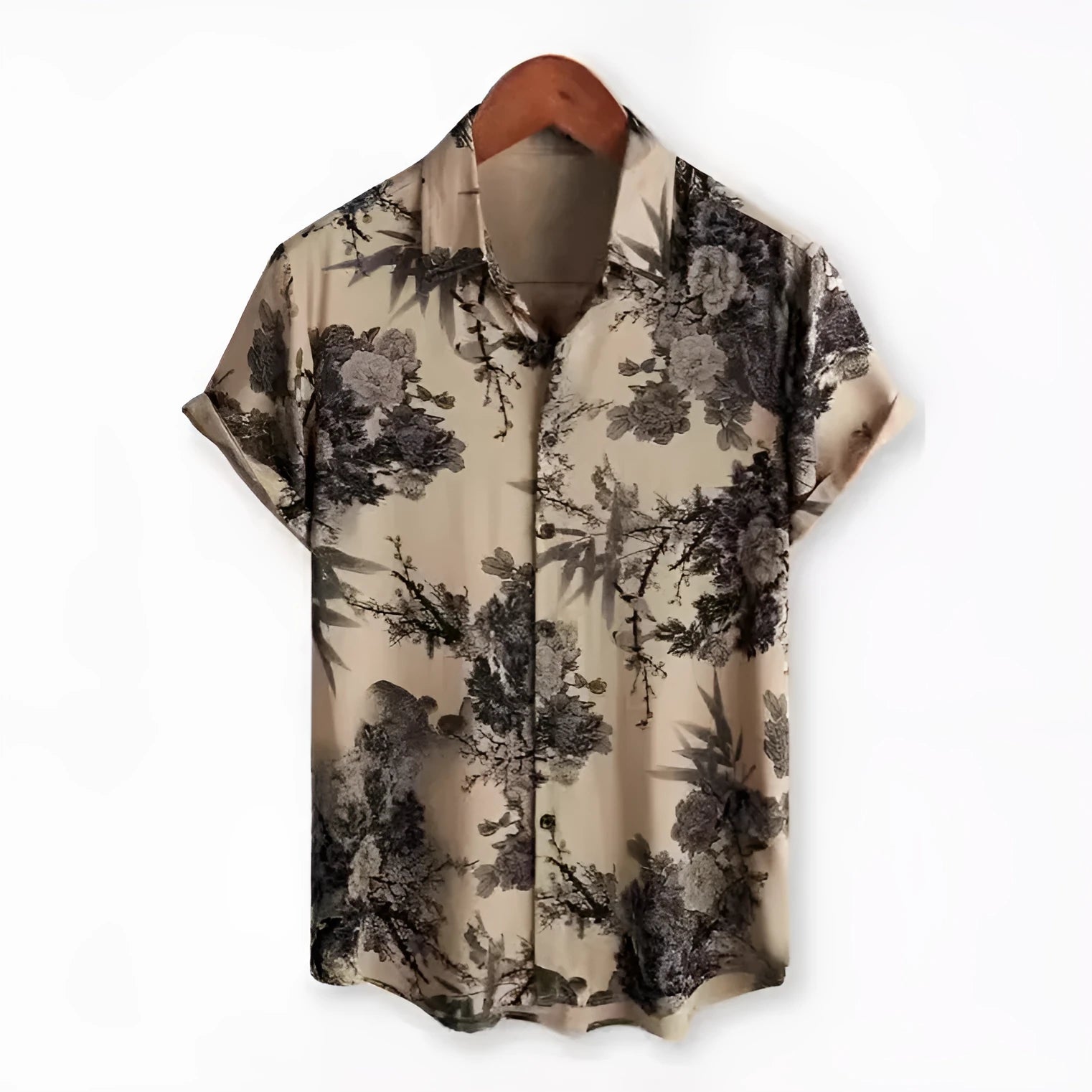Hawaiian print lapel short sleeve shirt cardigan with digital printed floral pattern in street fashion style