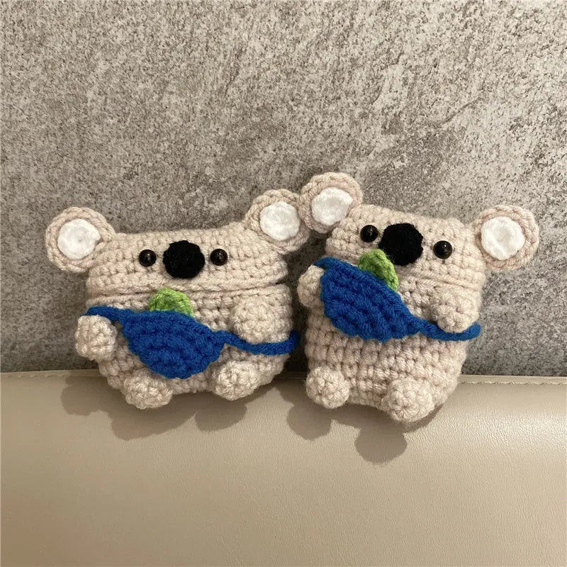 Handmade knitted koala bear backpack AirPods protective case cover for Apple wireless earphones