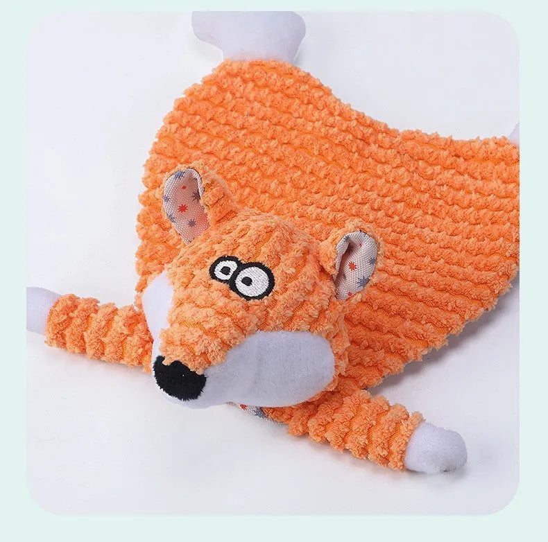 Brown fox elephant design pet stuffed toy with bite-resistant velvet material and squeaker feature