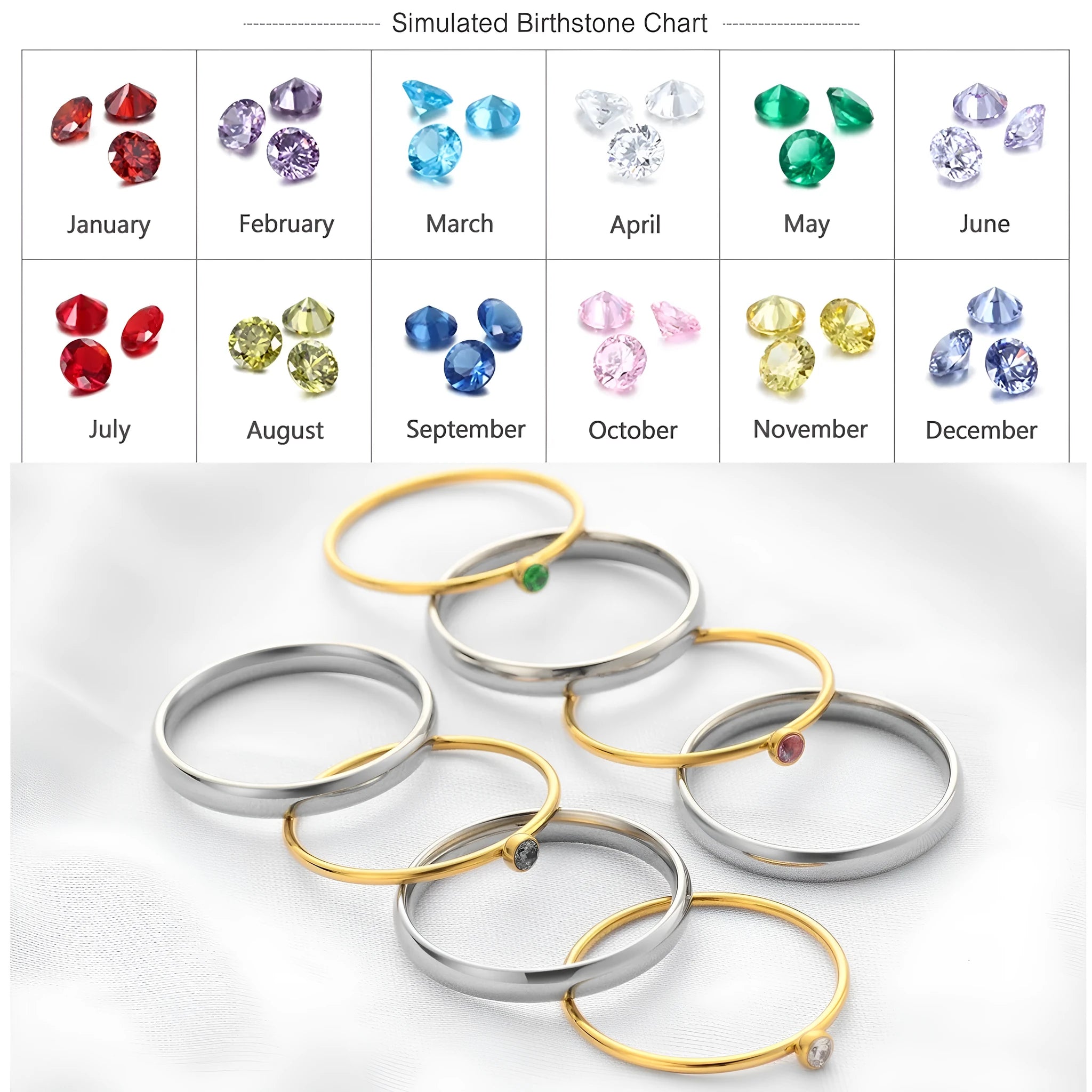 Close-up of a gold electroplated titanium steel ring with an engraved December birthstone geometric design.