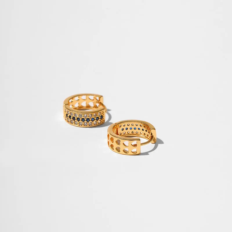 Geometric round women's earrings with 18K gold electroplated finish over copper