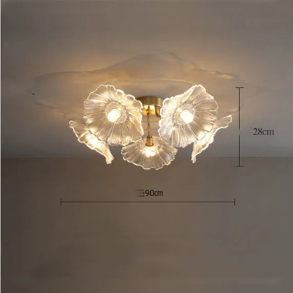 Modern creative flower ceiling pendant lamp with white floral shades and multiple light colour options