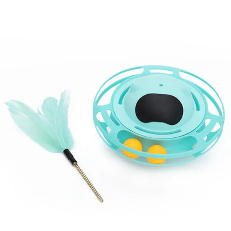 Pink cat tumbler turntable toy measuring 17x10cm for interactive feline play