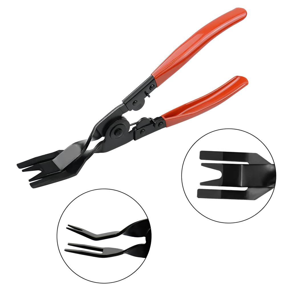 Red-handled steel automotive clip driver tool for General Motors horn and door panel nailing.