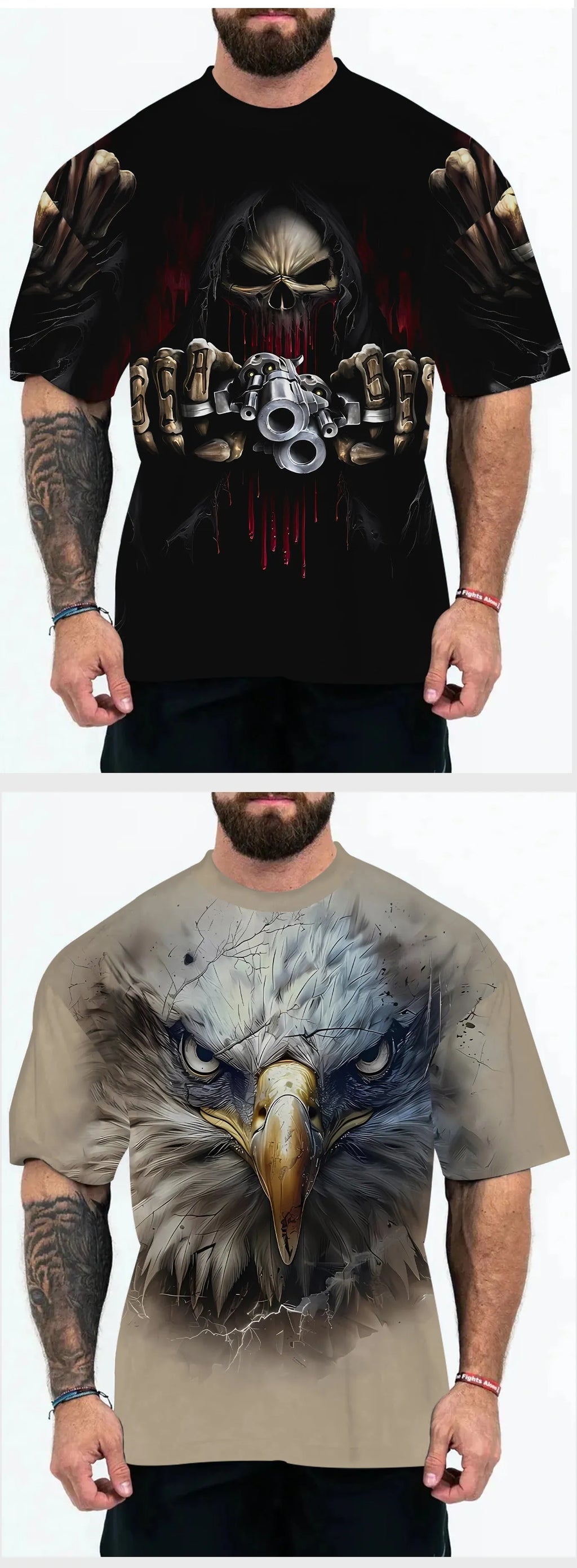 Men's loose fit t-shirt with Coloured Letters or Eagle Head design in chemical fibre blend fabric