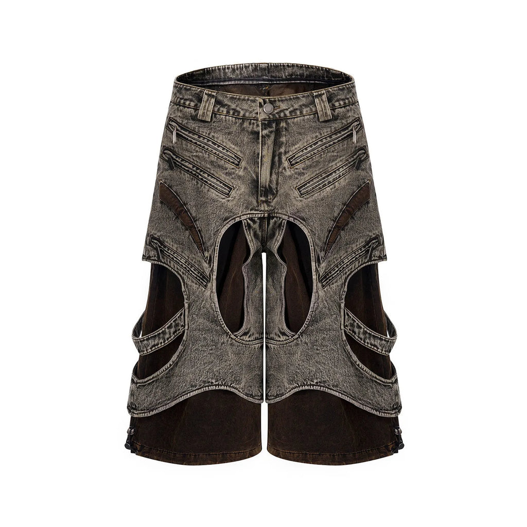 Men's sleeveless denim vest jacket with a front zipper closure.