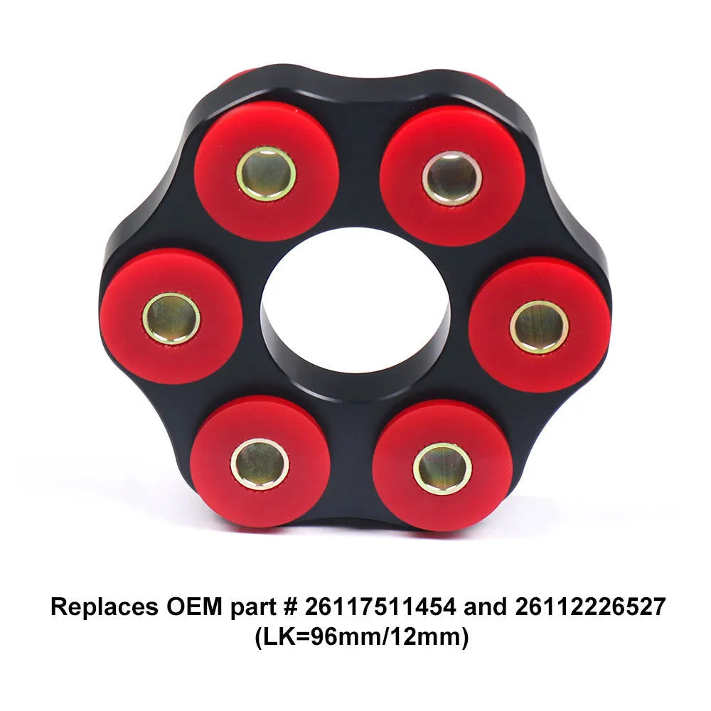 Red polyurethane aluminium drive shaft connecting plate bracket for BMW E46 E36 E30 M3 models.