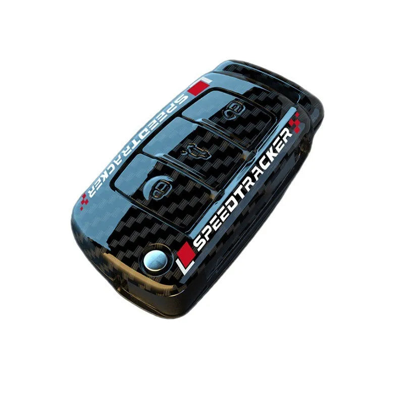 Carbon fibre style car key cover with mirror accent in carbon and white colour options