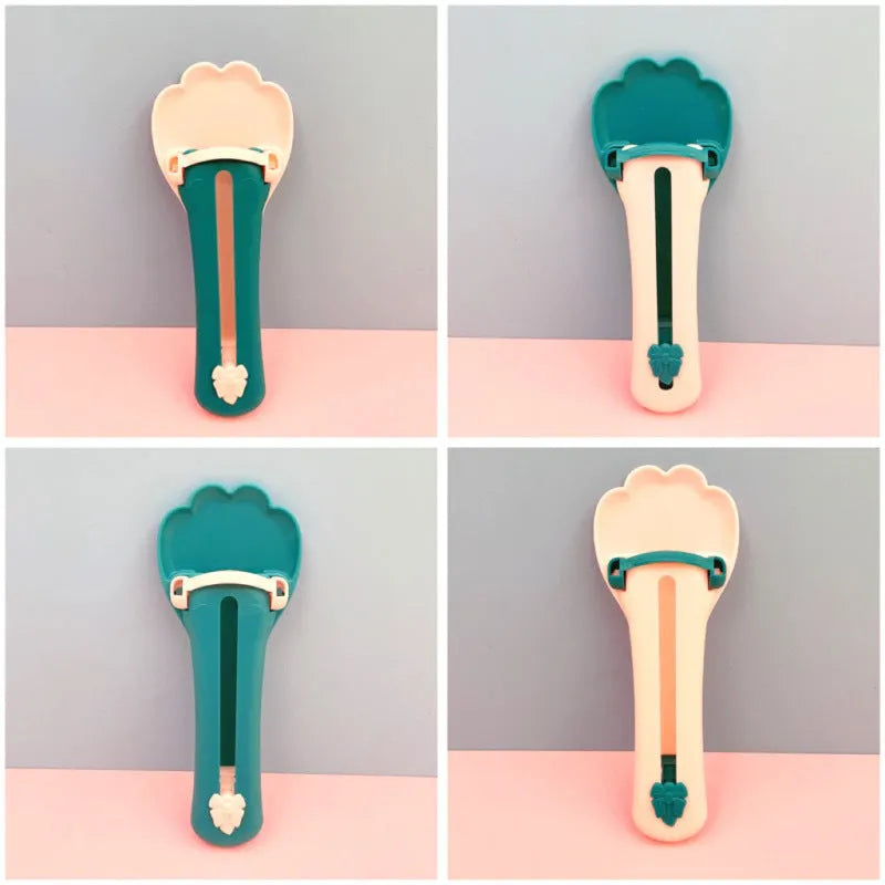 Pet feed spoon with squeezer mechanism for snack extrusion and liquid food dispensing in multiple colour options