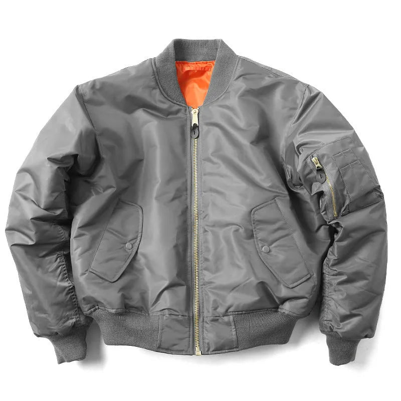 Men's loose-fit cotton-padded pilot jacket in Army Green, shown with double-sided wear-resistant nylon construction.