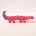Green cartoon lizard-shaped dog chew toy with squeaker function on white background