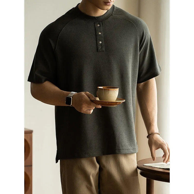 Casual raglan sleeve pullover top in terry fabric with loose fit and Asian sizing options