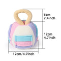 Green or pink polyester dog squeaky plush ball toy with treat pockets measuring 12x12x18cm