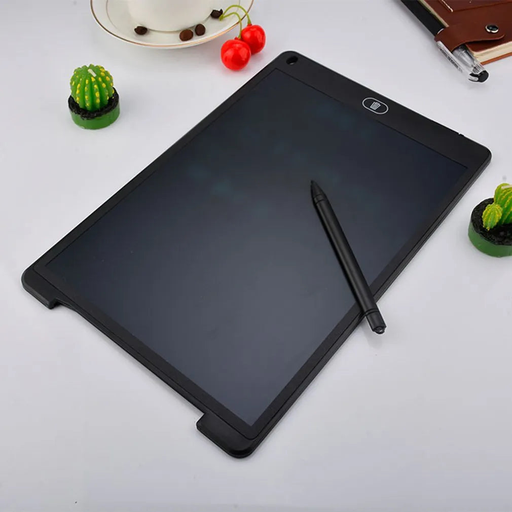 LCD electronic handwriting board for children in blue colour with stylus pen on screen.