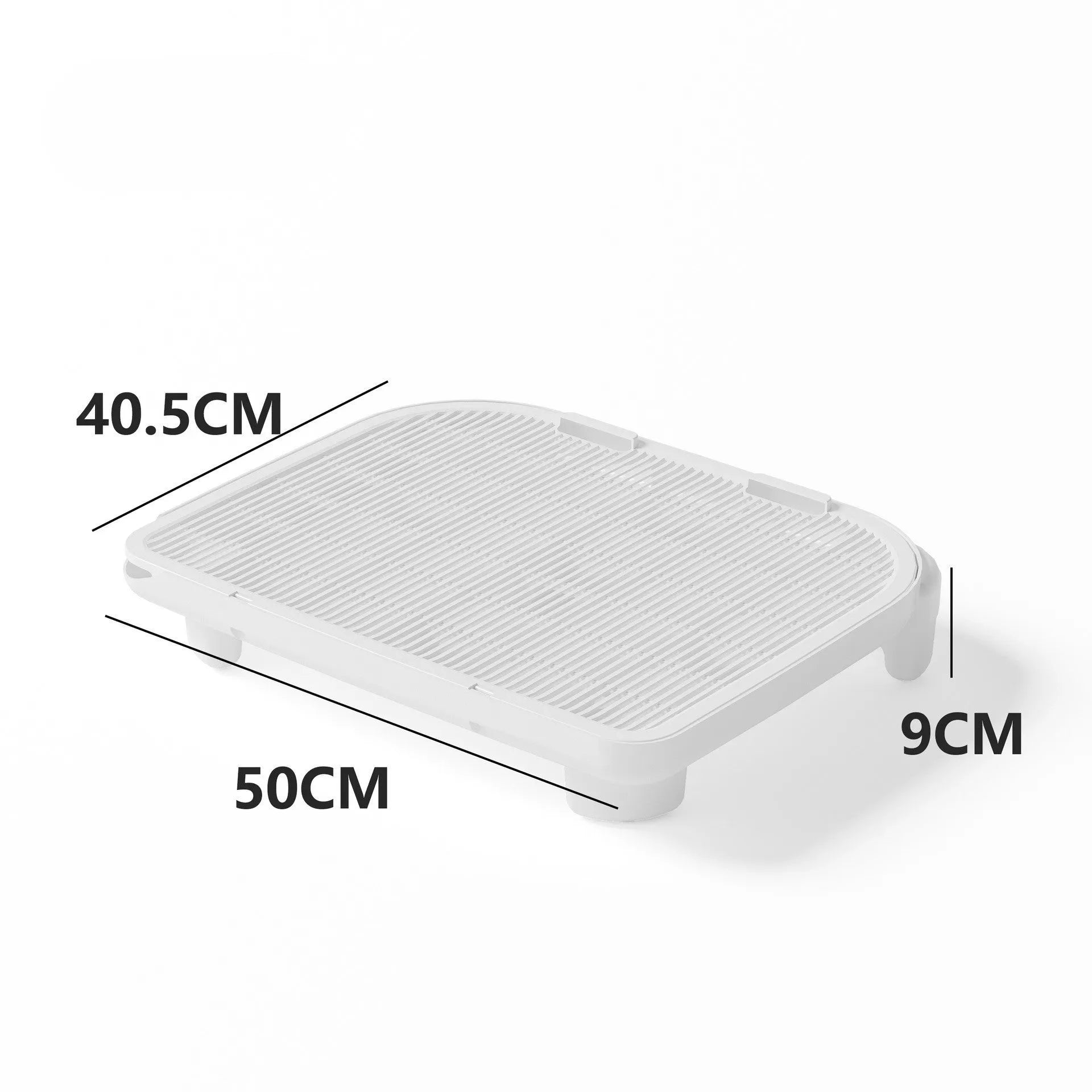 Gray honeycomb cat litter mat with raised edges and anti-slip pads, 40x50cm, placed in front of a litter box