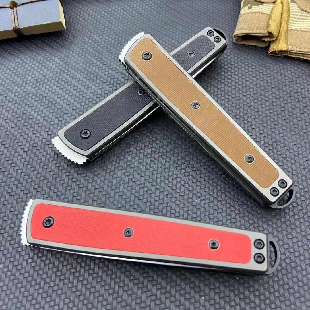 Folding fruit knife with stainless steel blade in black, red, or coffee colour options
