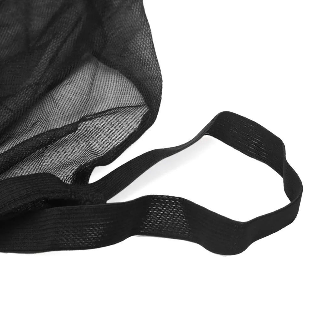 Set of four grey non-woven fabric mesh car side window sunshades with elastic edges.